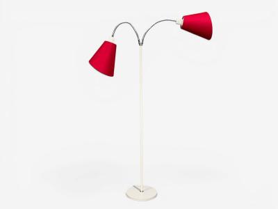 AH Belysing Floor Lamp White Lacquered Metal Red Fabric Sweden 2000s