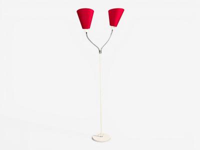 AH Belysing Floor Lamp White Lacquered Metal Red Fabric Sweden 2000s