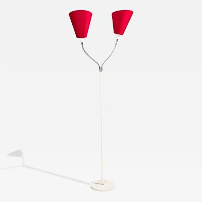 AH Belysing Floor Lamp White Lacquered Metal Red Fabric Sweden 2000s