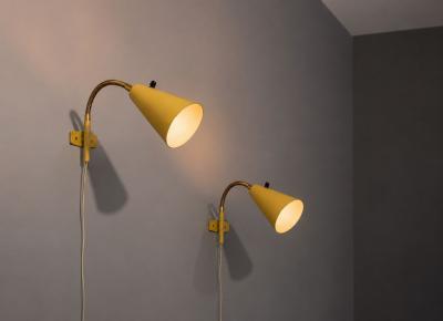 AJH Adjustable Wall Sconces Lacquered Metal Brass Sweden 1950s