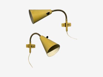 AJH Adjustable Wall Sconces Lacquered Metal Brass Sweden 1950s