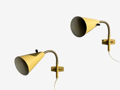 AJH Adjustable Wall Sconces Lacquered Metal Brass Sweden 1950s