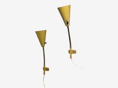 AJH Adjustable Wall Sconces Lacquered Metal Brass Sweden 1950s