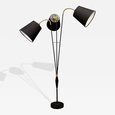 AJH Swedish Modern Adjustable Floor Lamp Metal Brass Sweden 1950s