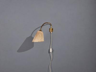 AJH Swedish Modern Adjustable Wall Light Brass Pleated Fabric Sweden 1950s