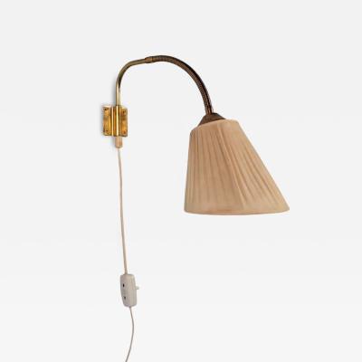 AJH Swedish Modern Adjustable Wall Light Brass Pleated Fabric Sweden 1950s