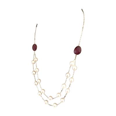 AKOYA PEARL RUBY NECKLACE 14K GOLD 7 80 MM 19 3 4 CERTIFIED