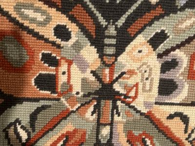 AMAZING MID CENTURY BUTTERFLY NEEDLEPOINT