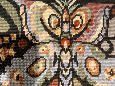 AMAZING MID CENTURY BUTTERFLY NEEDLEPOINT