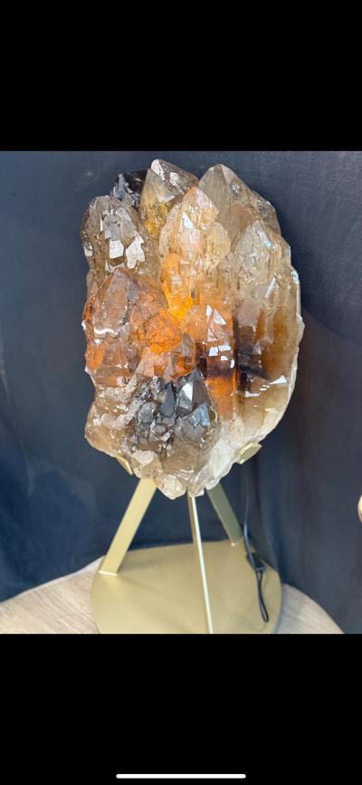 AMAZING SMOKY QUARTZ CRYSTAL POINT ON CUSTOM 360 DERGEE ROTATING STAND