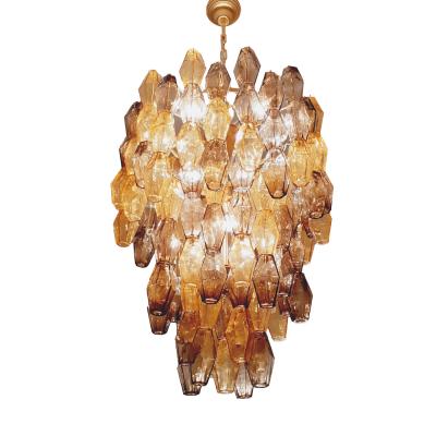 AMBER AND FUME POLIEDRI MURANO GLASS CHANDELIER