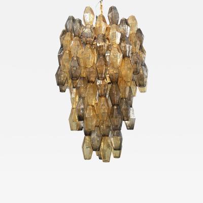 AMBER AND FUME POLIEDRI MURANO GLASS CHANDELIER