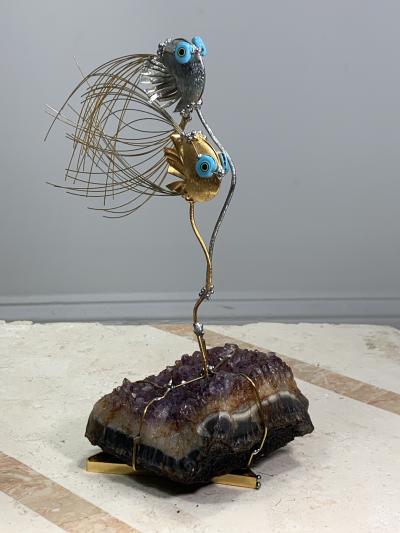 AMETHYST GEODE MODERNIST FISH SCULPTURE