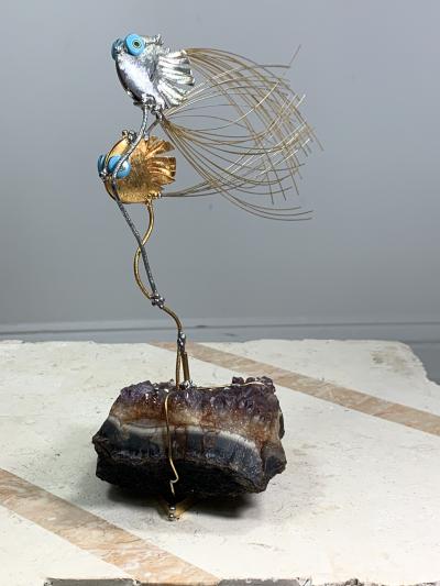 AMETHYST GEODE MODERNIST FISH SCULPTURE