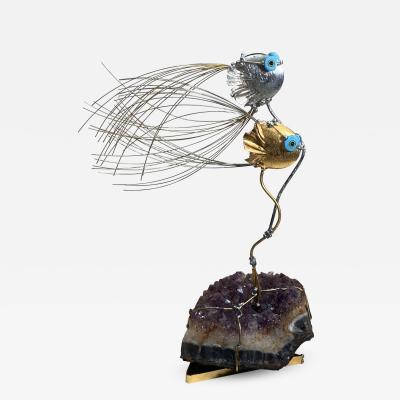 AMETHYST GEODE MODERNIST FISH SCULPTURE