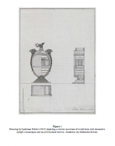 AN EBONIZED GILTWOOD AND GILT BRONZE MOUNTED SECRETAIRE OF RARE OVOID FORM