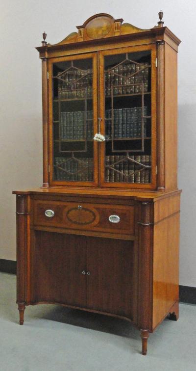 AN EDWARDIAN SATINWOOD SECRETAIRE BOOKCASE