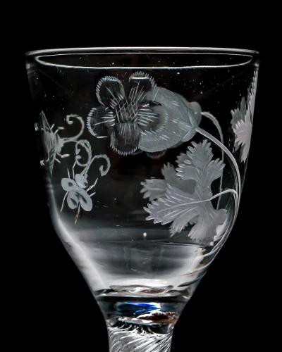 AN ENGRAVED MULTI SPIRAL AIR TWIST WINE GLASS