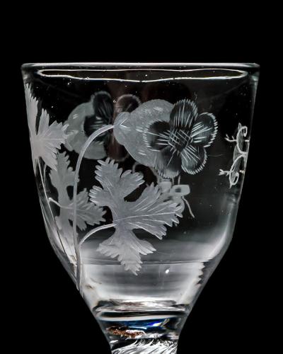 AN ENGRAVED MULTI SPIRAL AIR TWIST WINE GLASS