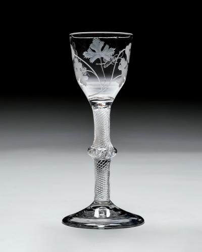 AN ENGRAVED MULTI SPIRAL AIR TWIST WINE GLASS