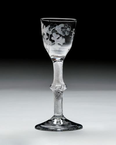 AN ENGRAVED MULTI SPIRAL AIR TWIST WINE GLASS