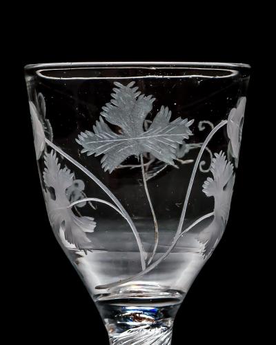 AN ENGRAVED MULTI SPIRAL AIR TWIST WINE GLASS