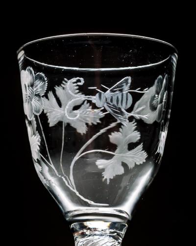 AN ENGRAVED MULTI SPIRAL AIR TWIST WINE GLASS