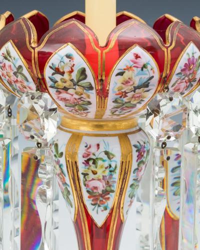 AN EXCEPTIONAL PAIR OF FINELY DECORATED OVERLAY LUSTRES