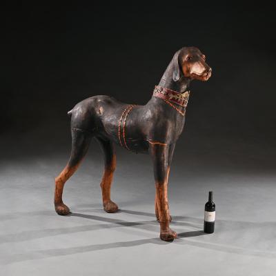 AN EXTRAORDINARY HUGE FRENCH LEATHER MODEL OF A DOBERMAN