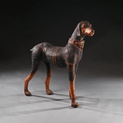 AN EXTRAORDINARY HUGE FRENCH LEATHER MODEL OF A DOBERMAN