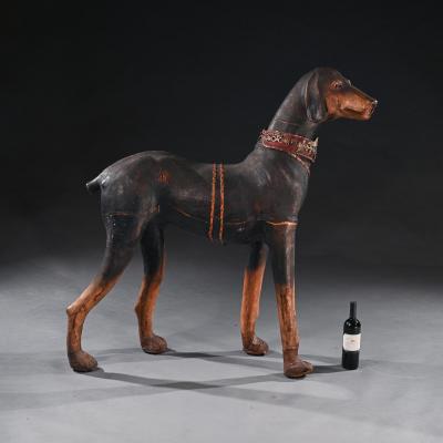 AN EXTRAORDINARY HUGE FRENCH LEATHER MODEL OF A DOBERMAN