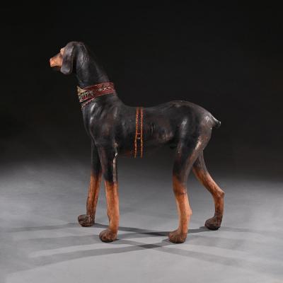 AN EXTRAORDINARY HUGE FRENCH LEATHER MODEL OF A DOBERMAN