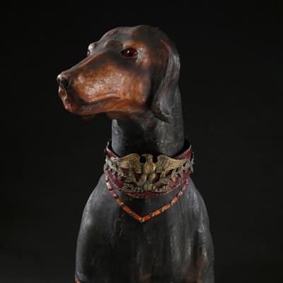 AN EXTRAORDINARY HUGE FRENCH LEATHER MODEL OF A DOBERMAN