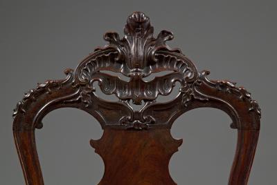AN EXTREMELY FINE PAIR OF JOS I CARVED JACARANDA SIDE CHAIRS