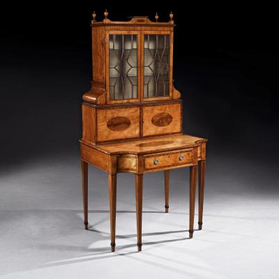 AN IMPORTANT 18TH CENTURY GEORGE III SATINWOOD AND SABICU WRITING CABINET