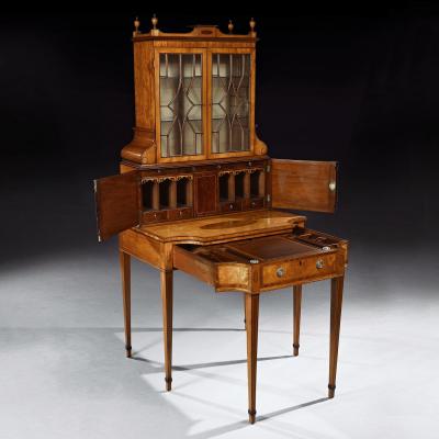 AN IMPORTANT 18TH CENTURY GEORGE III SATINWOOD AND SABICU WRITING CABINET