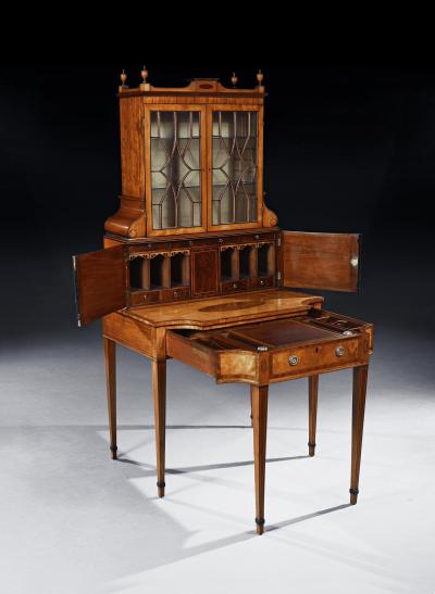 AN IMPORTANT 18TH CENTURY GEORGE III SATINWOOD AND SABICU WRITING CABINET
