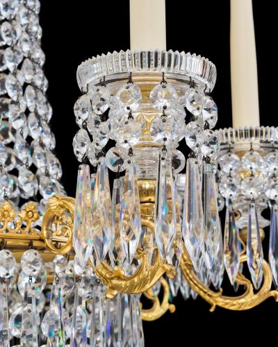 AN ORMOLU MOUNTED EIGHT LIGHT REGENCY CHANDELIER
