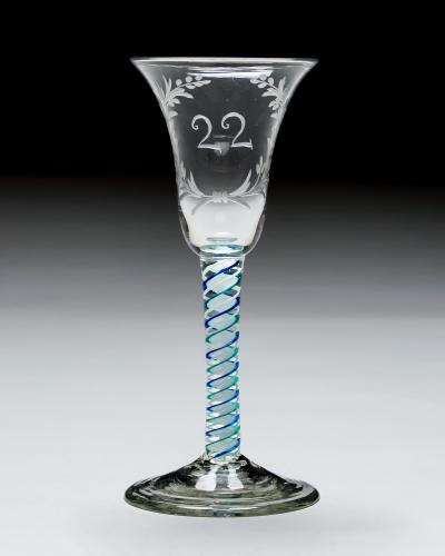 AN UNUSUAL ENGRAVED BLUE GREEN COLOUR TWIST