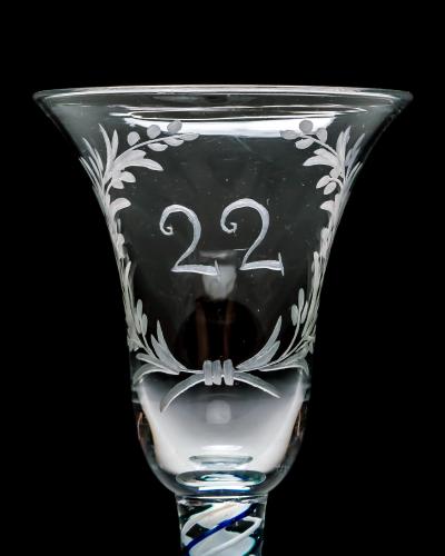 AN UNUSUAL ENGRAVED BLUE GREEN COLOUR TWIST