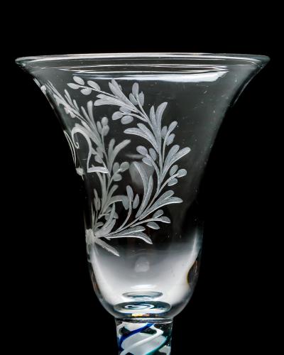 AN UNUSUAL ENGRAVED BLUE GREEN COLOUR TWIST