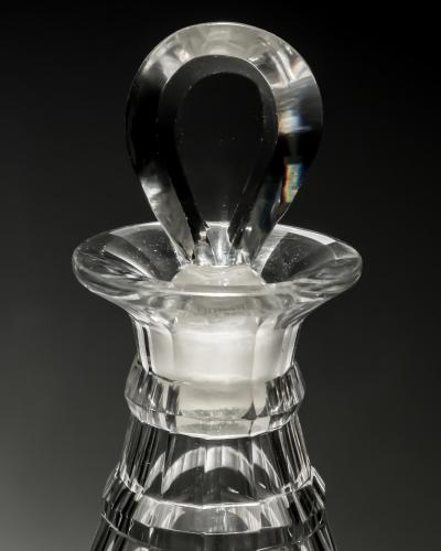 AN UNUSUAL PAIR OF FOUR RING GEORGIAN SLICE FLUTE DECANTERS