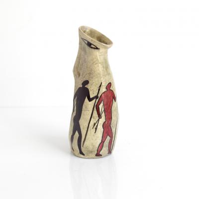 ANDRE GUIRON ANDRE GUIRON HAND MADE CERAMIC VASE DEPICTING CAVE PAINTINGS FRANCE 1955