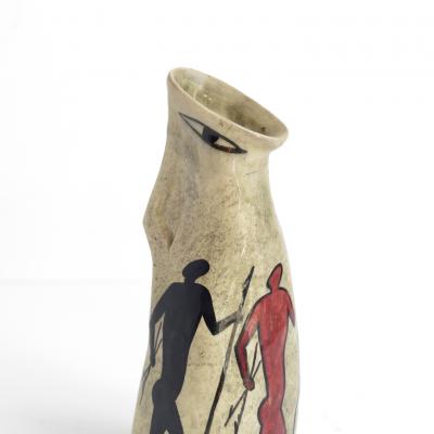 ANDRE GUIRON ANDRE GUIRON HAND MADE CERAMIC VASE DEPICTING CAVE PAINTINGS FRANCE 1955