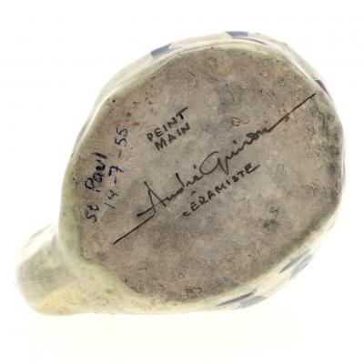 ANDRE GUIRON ANDRE GUIRON HAND MADE CERAMIC VASE DEPICTING CAVE PAINTINGS FRANCE 1955