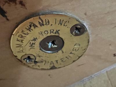 ANDRE MARCHAND ART DECO MIRRORED DESK WITH BRASS AND GLASS ROD HANDLES BY ANDRE MARCHAND