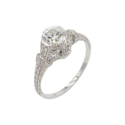 ANTIQUE 0 81 CARAT OLD EUROPEAN CUT DIAMOND AND PLATINUM ENGAGEMENT RING