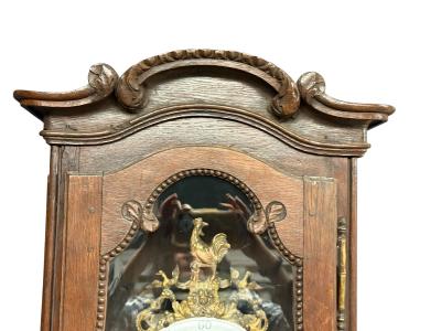 ANTIQUE 19TH CENTURY FRENCH GRANDFATHER CLOCK WITH BRASS ROOSTER CREST