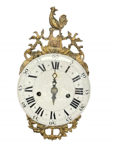 ANTIQUE 19TH CENTURY FRENCH GRANDFATHER CLOCK WITH BRASS ROOSTER CREST