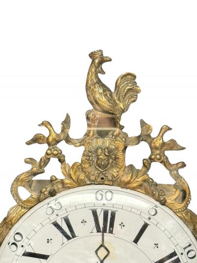 ANTIQUE 19TH CENTURY FRENCH GRANDFATHER CLOCK WITH BRASS ROOSTER CREST